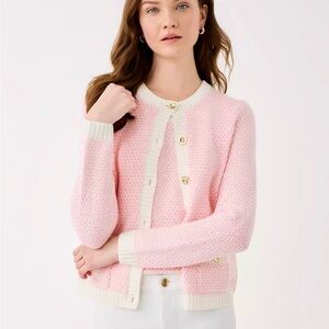 Lilly Pulitzer Cavan Cardigan Woven Knit Red Pink Gold Buttons Pockets Size M